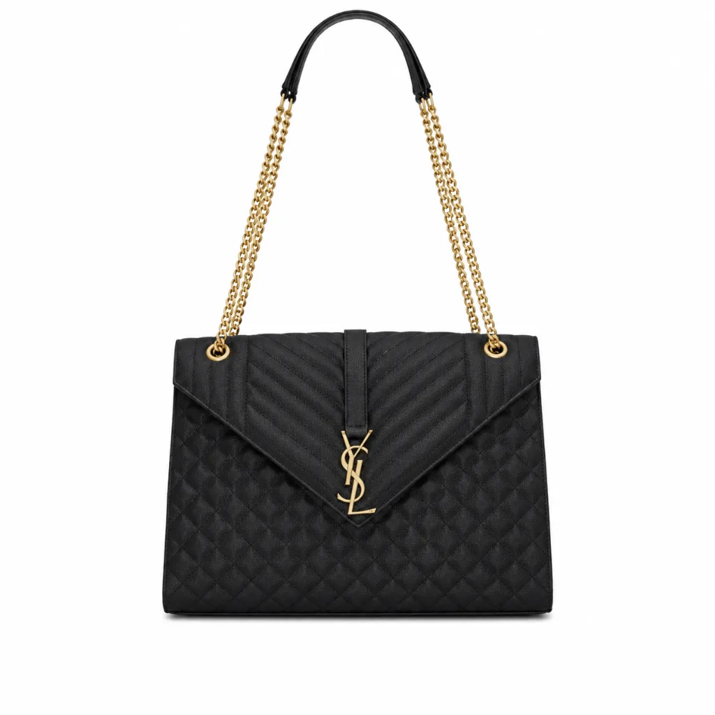 Saint Laurent Envelope Large Bag In Mix Matelasse Grain De Poudre Embossed Black Gold 31Cm 600166Bow911000 Main image