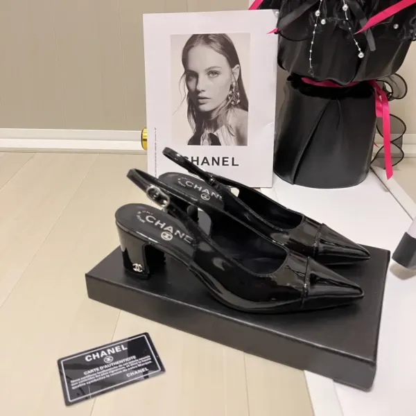 Chanel Slingbacks Heels Patent Calfskin In Black G45251 B14524 94305