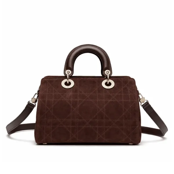 Dior Small Granville Bag In Chocolate Flat Macrocannage Suede Calfskin