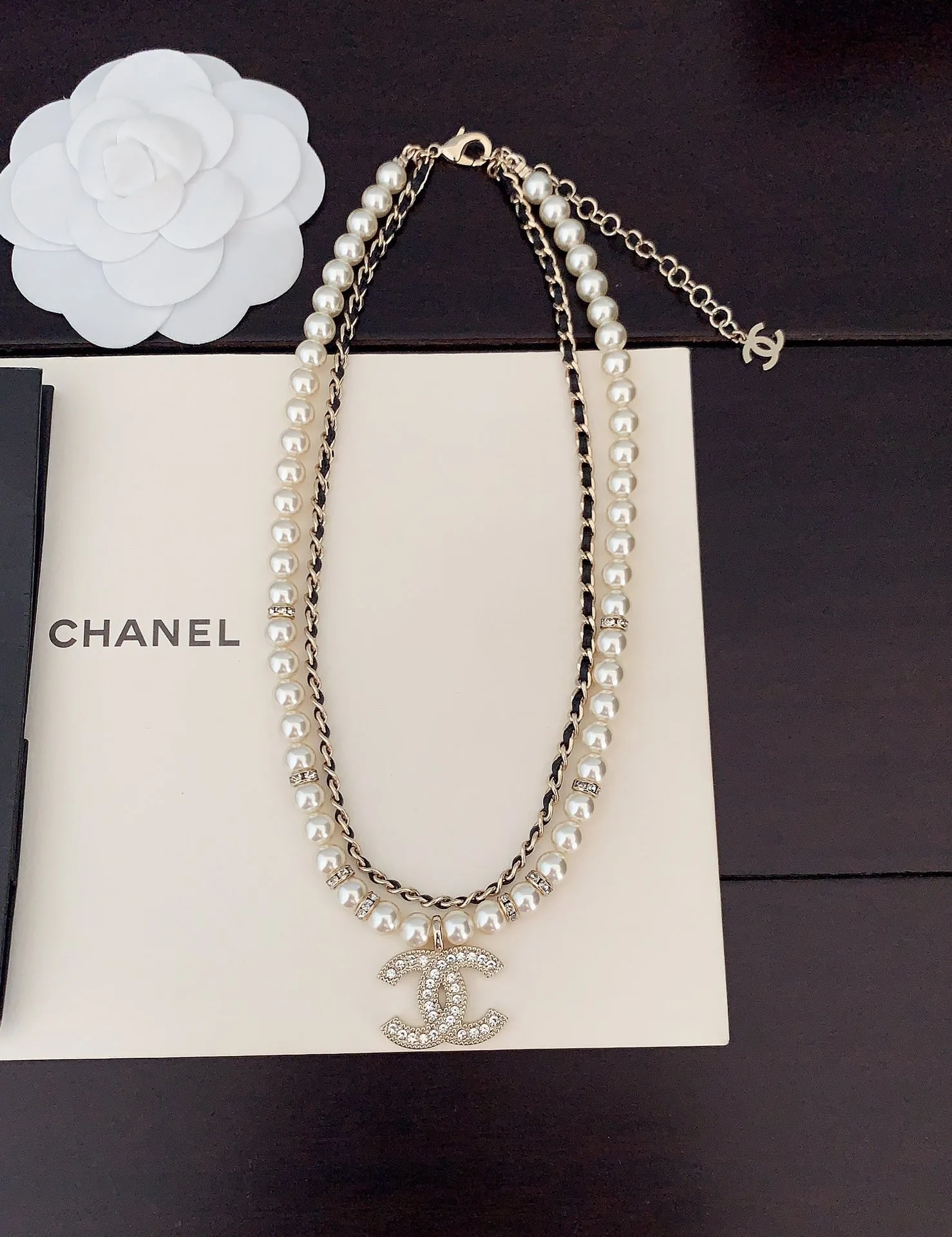 Chanel CC Diamond Pearl Double Layer Necklace