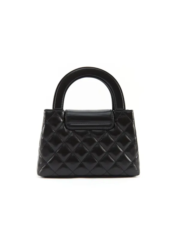 Chanel Shiny Aged Calfskin Quilted Nano Kelly Shopper Black
