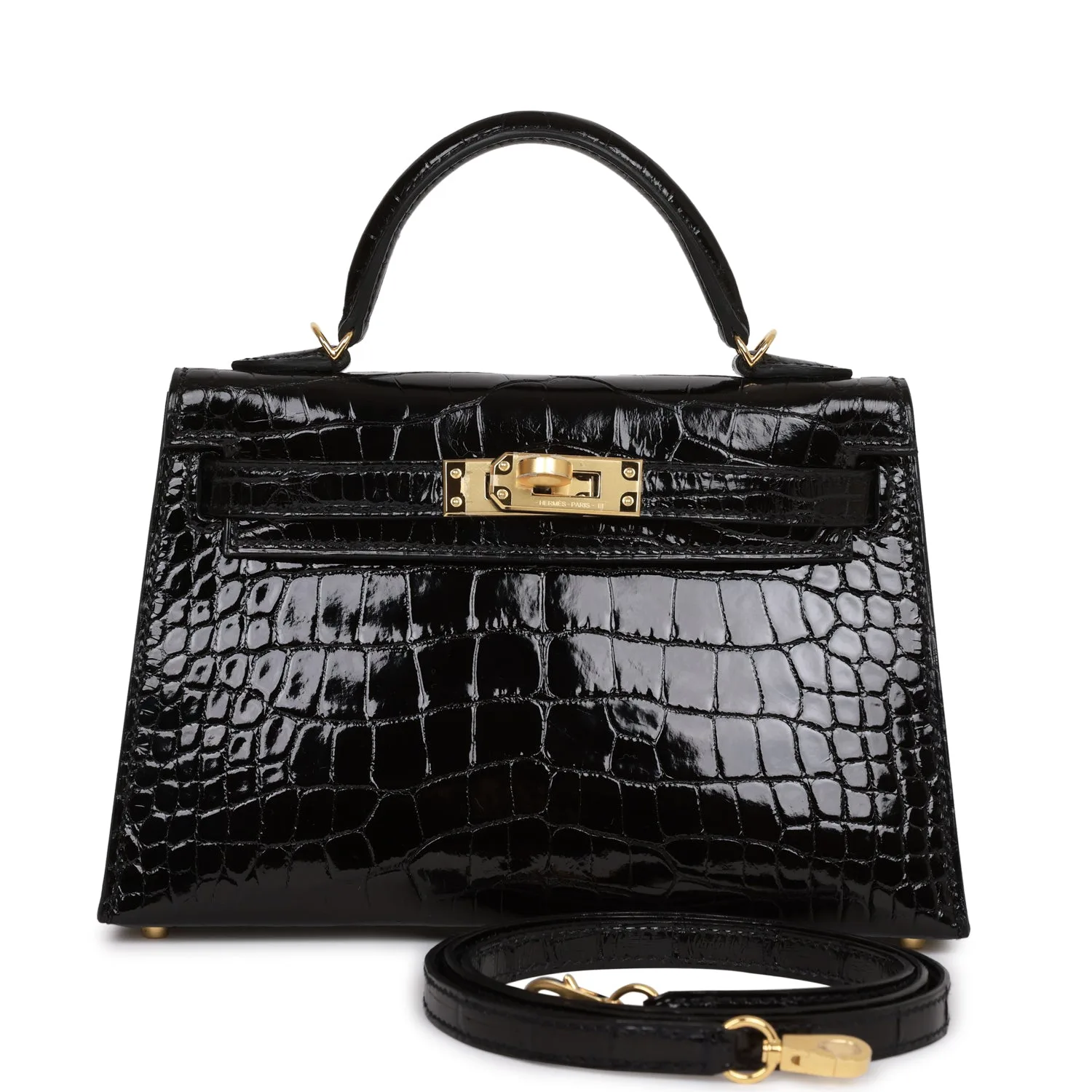 H Kelly Sellier 20 Black Shiny Alligator Gold Hardware Main image