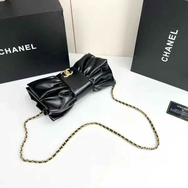Chanel Ribbon Clutch In Black With Gold Hardware