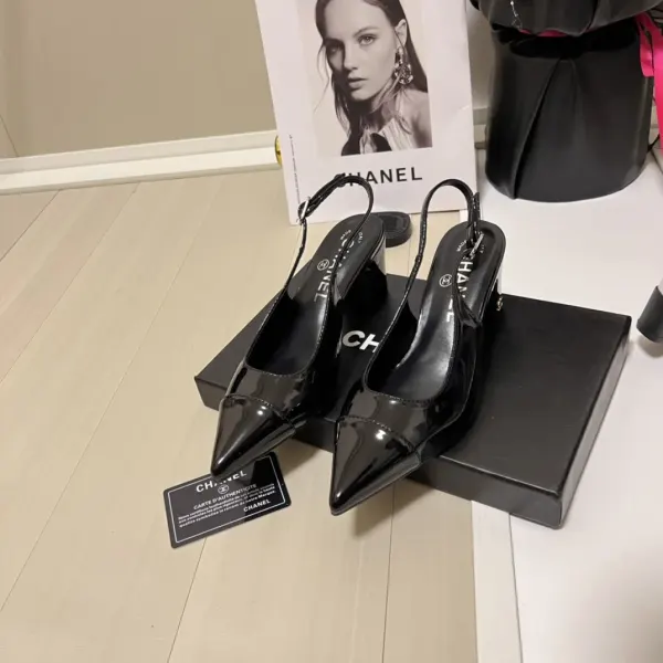 Chanel Slingbacks Heels Patent Calfskin In Black G45251 B14524 94305
