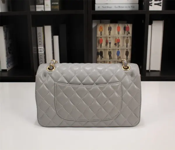 Chanel Classic Lambskin Flap Gray Gold Hardware 25Cm