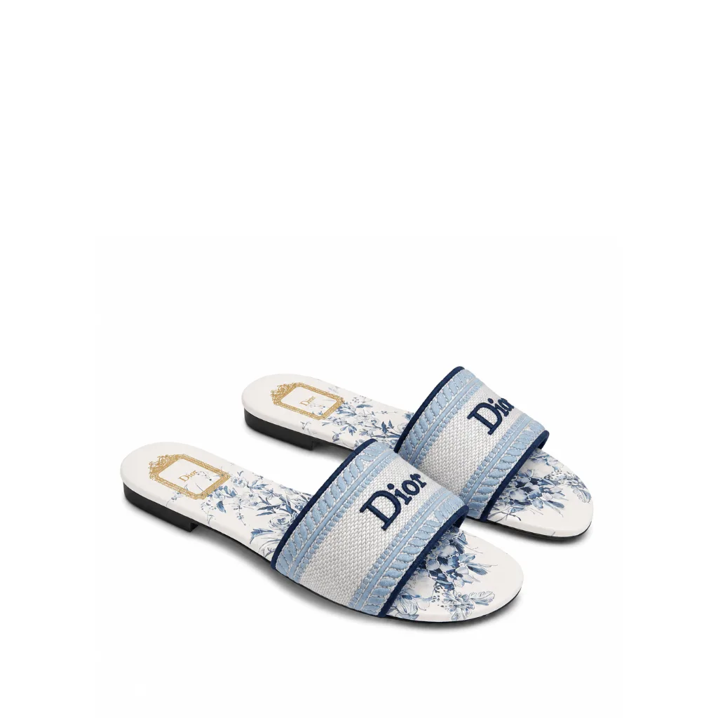 Dior Dway Slide Embroidered Canvas Blue and White Floral Motif Main image