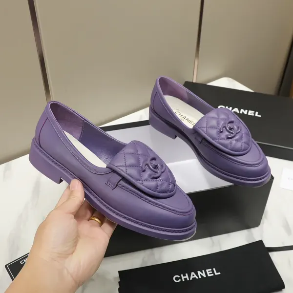 Chanel Cc Nib Turnlock Moccasins Flat Loafers Purple G45474 B15482 Nt971