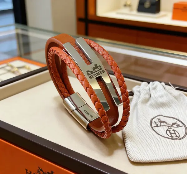 Hermès Tournis Tresse Bracelet In Gold Swift Leather