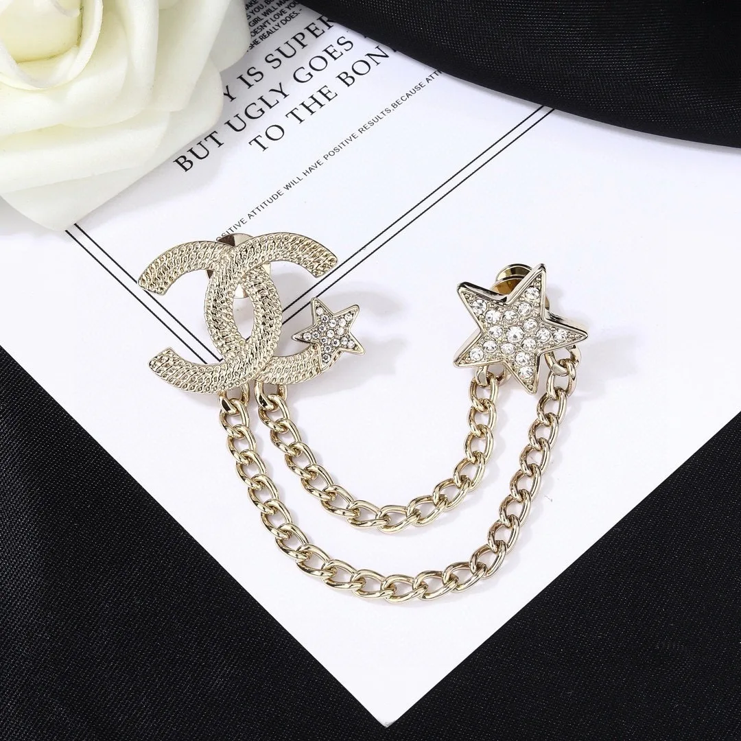 Chanel 23B Gold-Tone CC And Star Motif Brooch