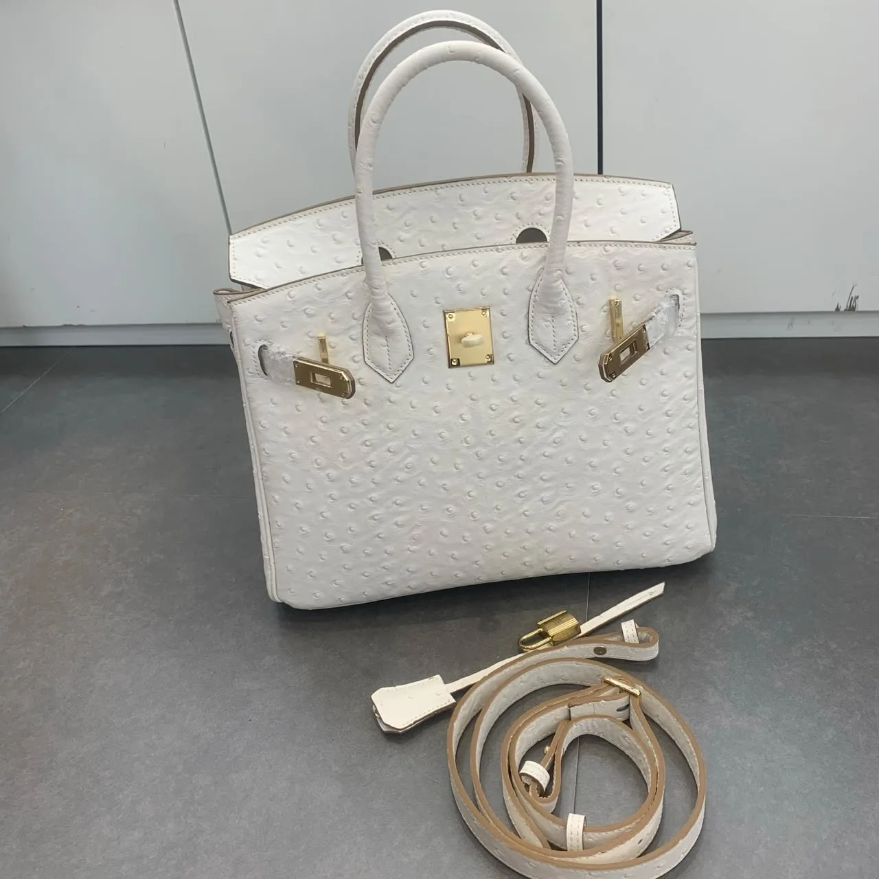 H Ostrich Birkin Sellier 30 Blanc With Gold Hardware Secondary image