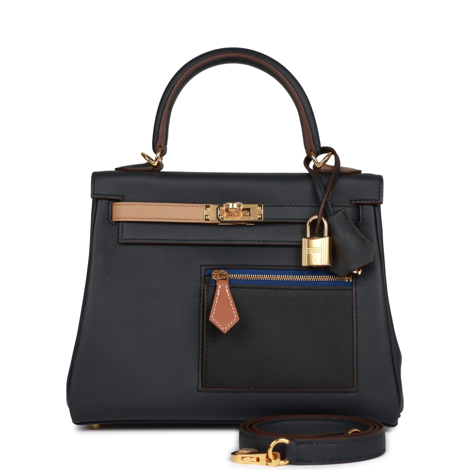 H Handbags Colormatic Kelly Retourne 25 Caban, Black And Chai Swift Gold Hardware Main image
