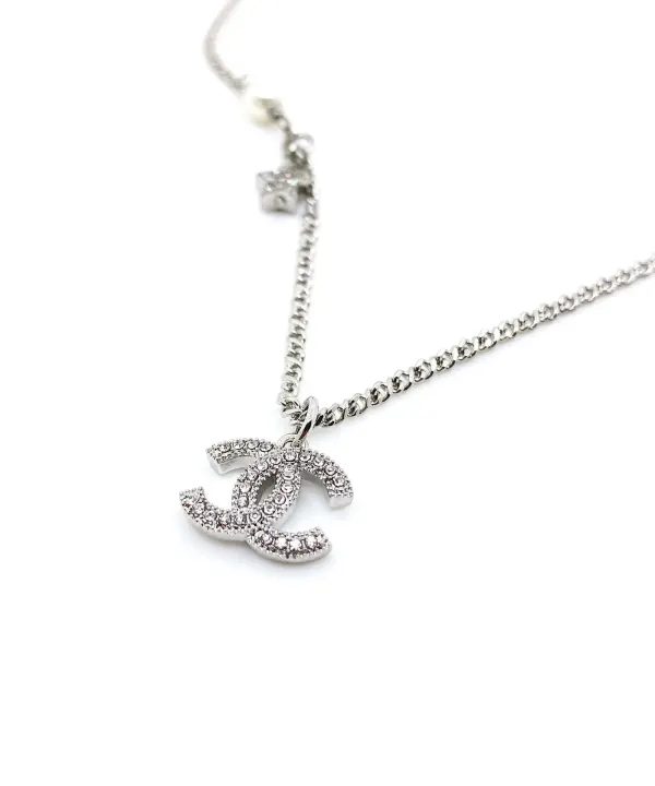 Chanel Crystal CC Star And Pearl Necklace In Silver