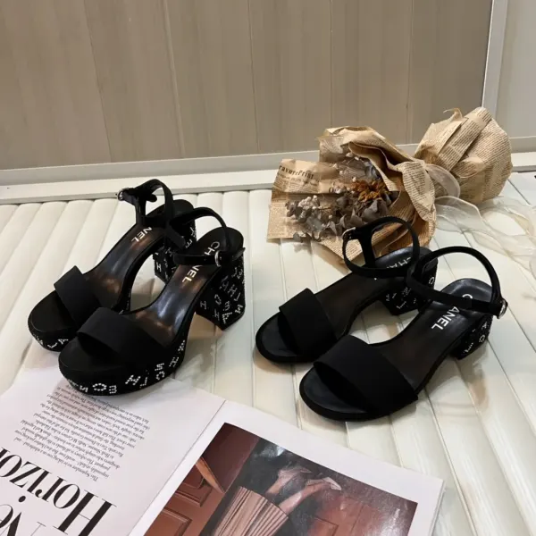 Chanel Sandal Pump Stone Beads Black Silver G45365 B15306 Nu665