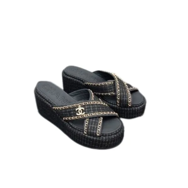 Chanel Tweed Cc Sandal Black Main image