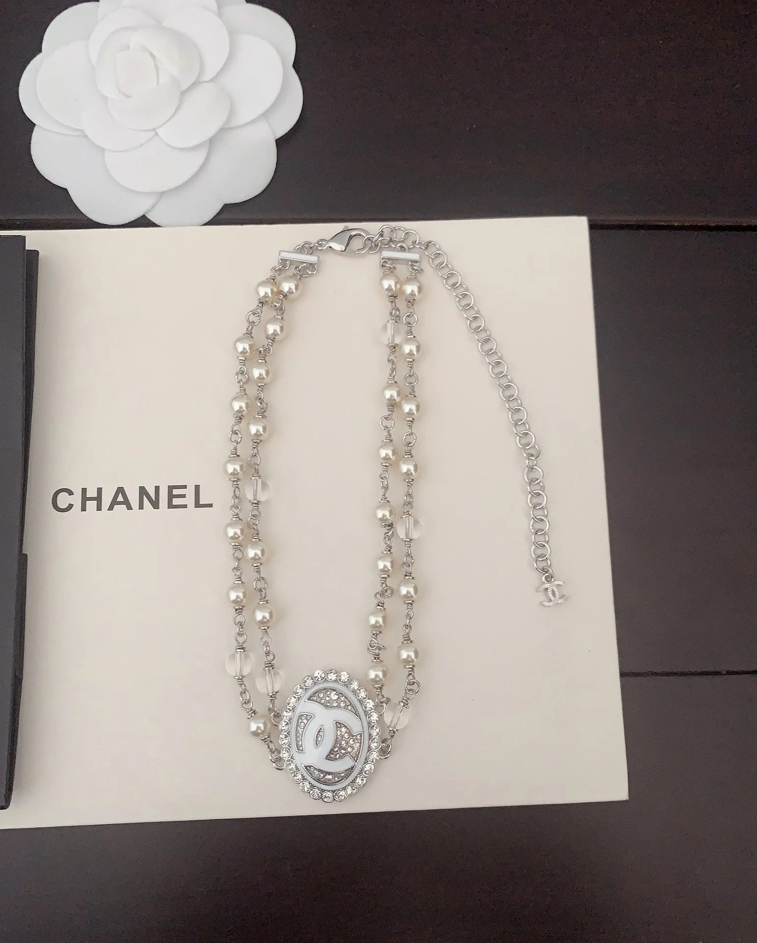 Chanel Double-Strand Pearl And CC Logo Necklace