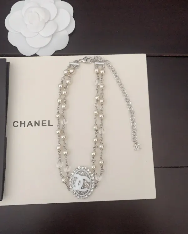 Chanel Double-Strand Pearl And CC Logo Necklace