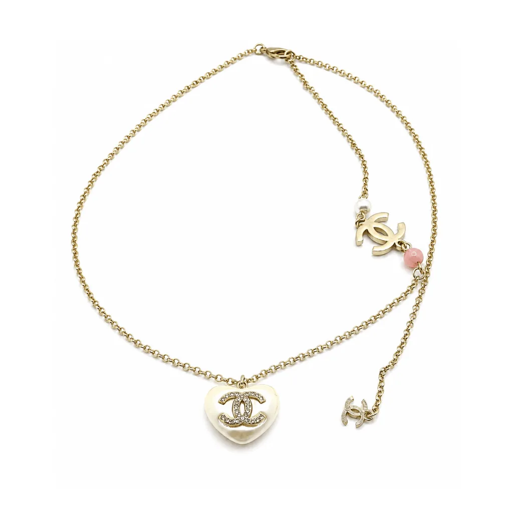 Chanel Gold-Tone CC Heart Resin Pearl Necklace Main image