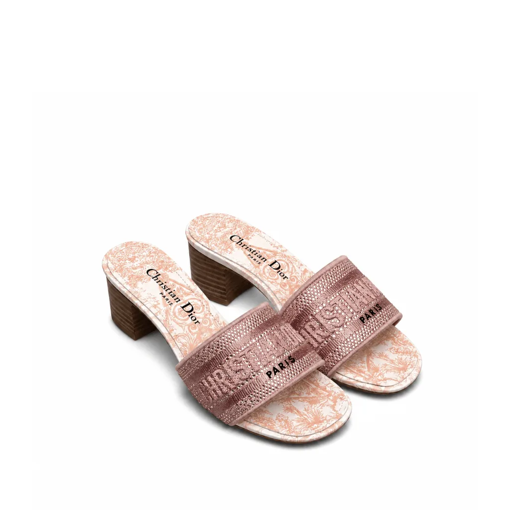 Dior Dway Heeled Slide Embroided Cotton Pink Main image