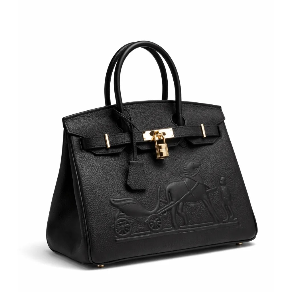 H Birkin 30CM Black Horse Draw Carriage Embossed