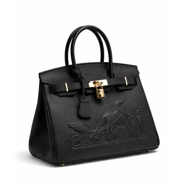 H Birkin 30CM Black Horse Draw Carriage Embossed