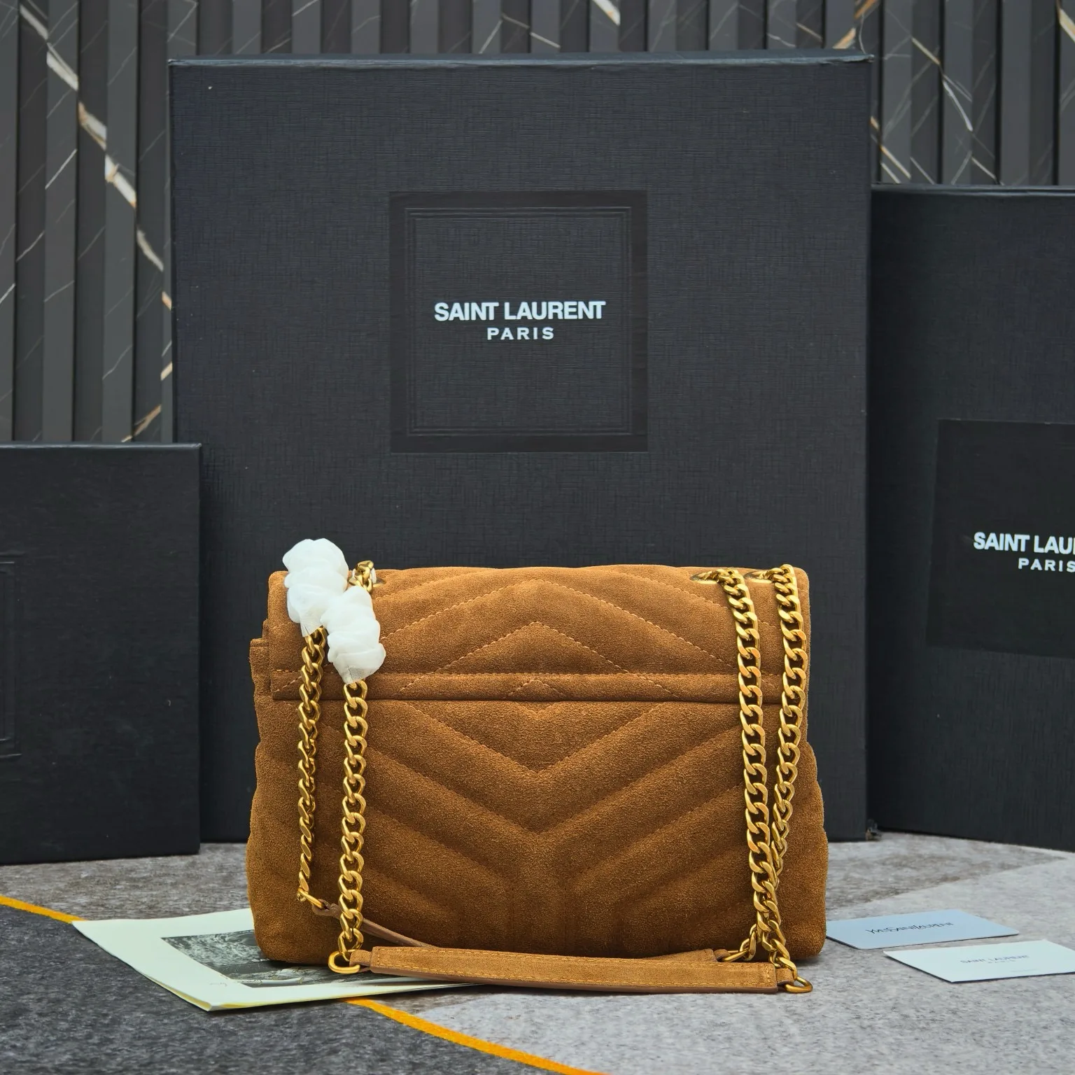 Saint Laurent Suede Toy Loulou Shoulder Bag Cinnamon