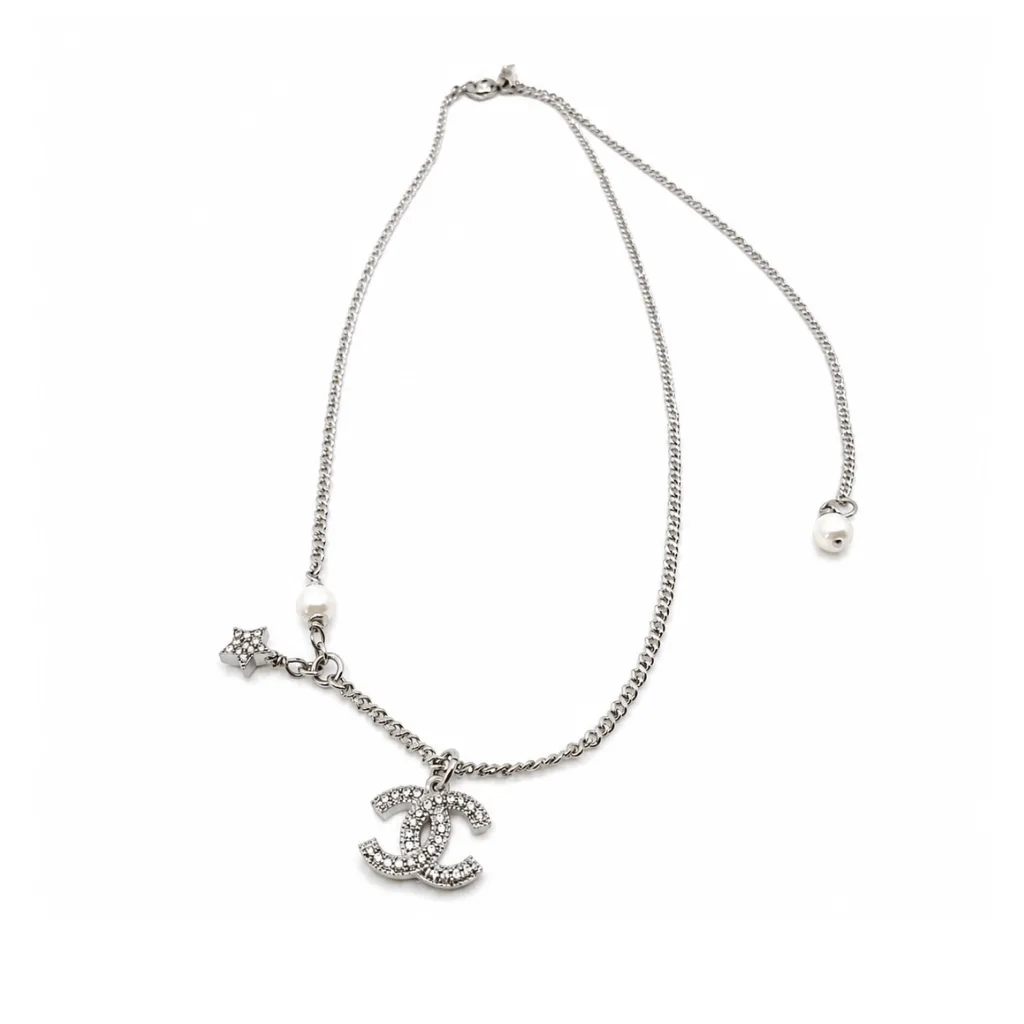 Chanel Crystal CC Star And Pearl Necklace In Silver Main image