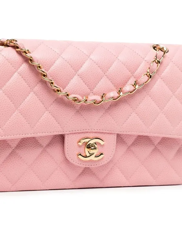 Chanel Light Pink Quilted Caviar Medium Classic Double Flap Light Gold Hardware