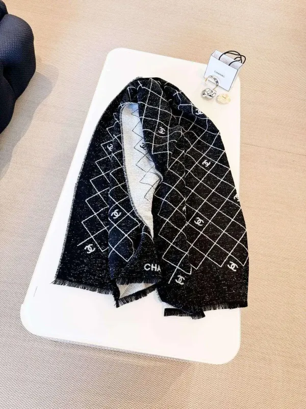 Chanel Scarves Black Grey Cashmere