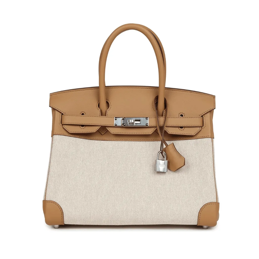 Hermès Birkin 25 Biscuit Swift and Ecru Toile Palladium Hardware Main image