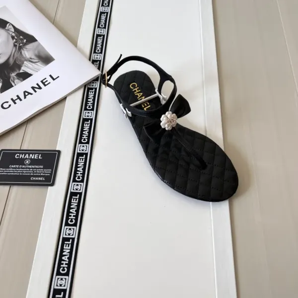 Chanel Black Quilted Leather With White Camellia Cc Logo Sandals G45258 X01000 94305