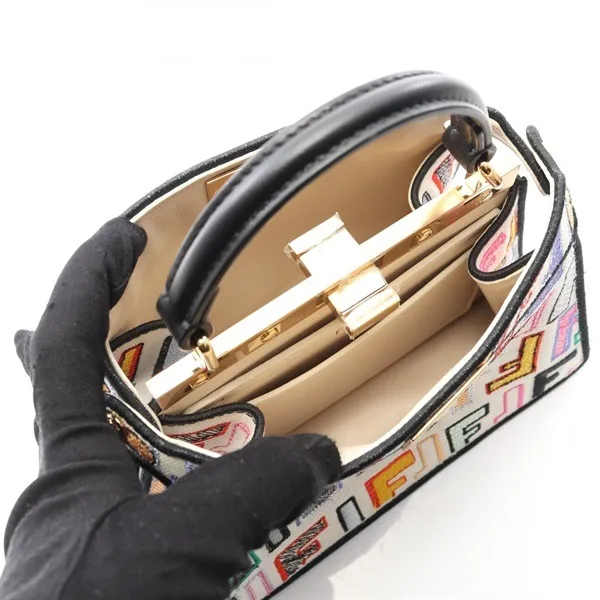 Fendi Peekaboo ISeeU Shoulder Handbag Canvas Leather White Black Secondary image