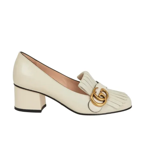 Gucci Wmns White Leather Mid-Heel Pump Main image
