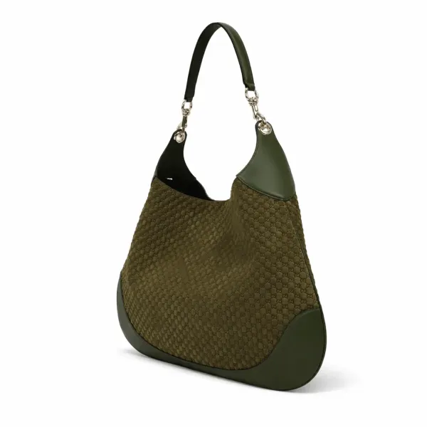 Gucci GG Suede B Large Shoulder Bag Green