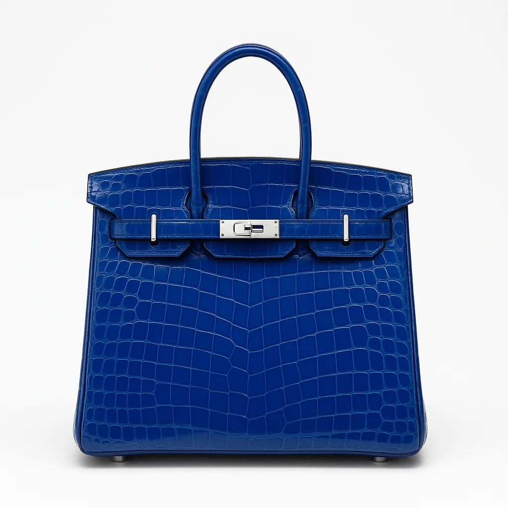 H Handbags Birkin 25 Bleu Electric Shiny Niloticus Crocodile Palladium Hardware Main image