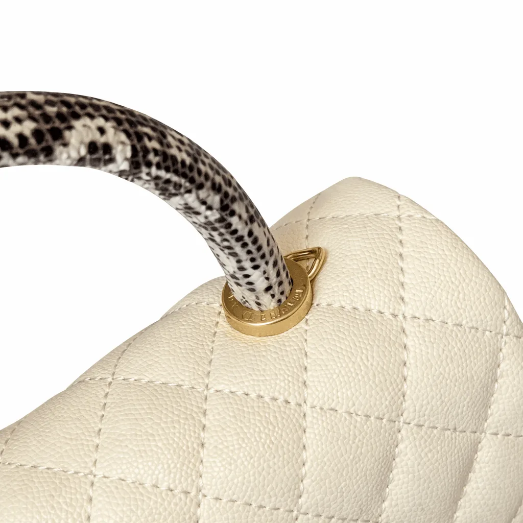 Chanel Caviar Elaphe Quilted Mini Coco Handle Flap Ivory 23Cm