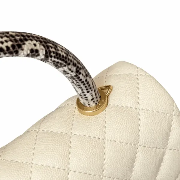 Chanel Caviar Elaphe Quilted Mini Coco Handle Flap Ivory 23Cm