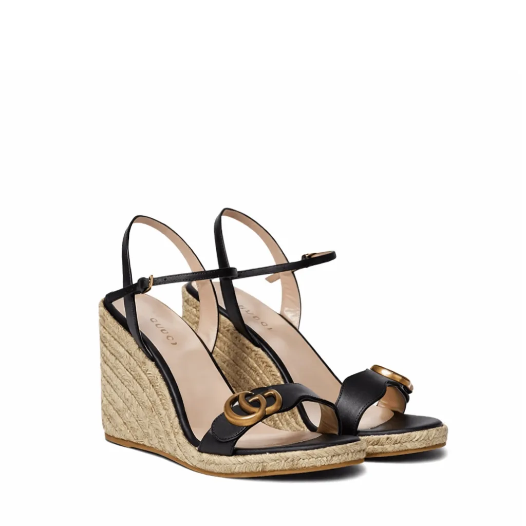Gucci Leather Wedge Espadrille Sandals Black 8Cm Main image
