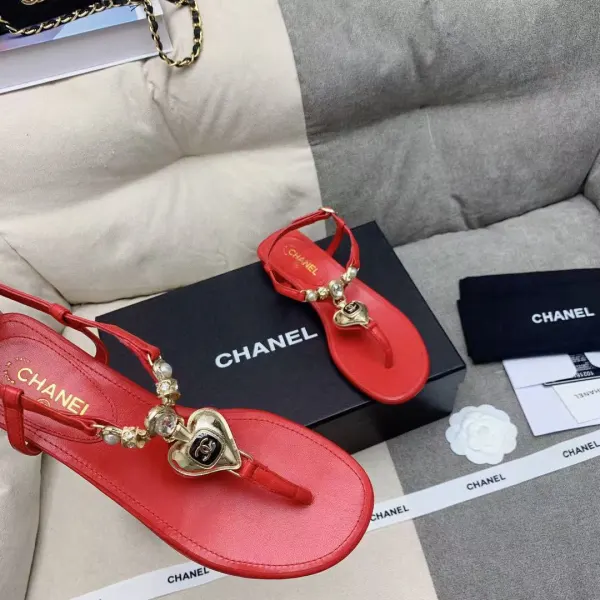 Chanel Gold Cc Logo Thong Sandals Wine Red