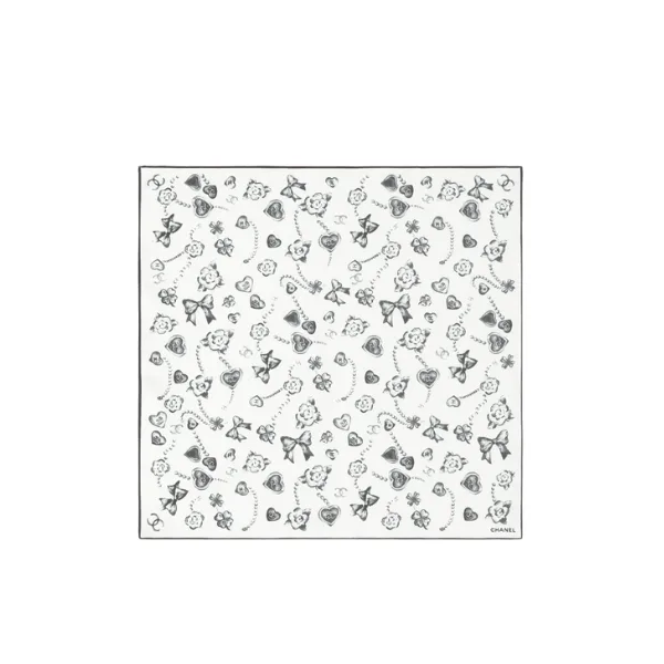 Chanel Square Scarf Twill Silk Black & White Main image