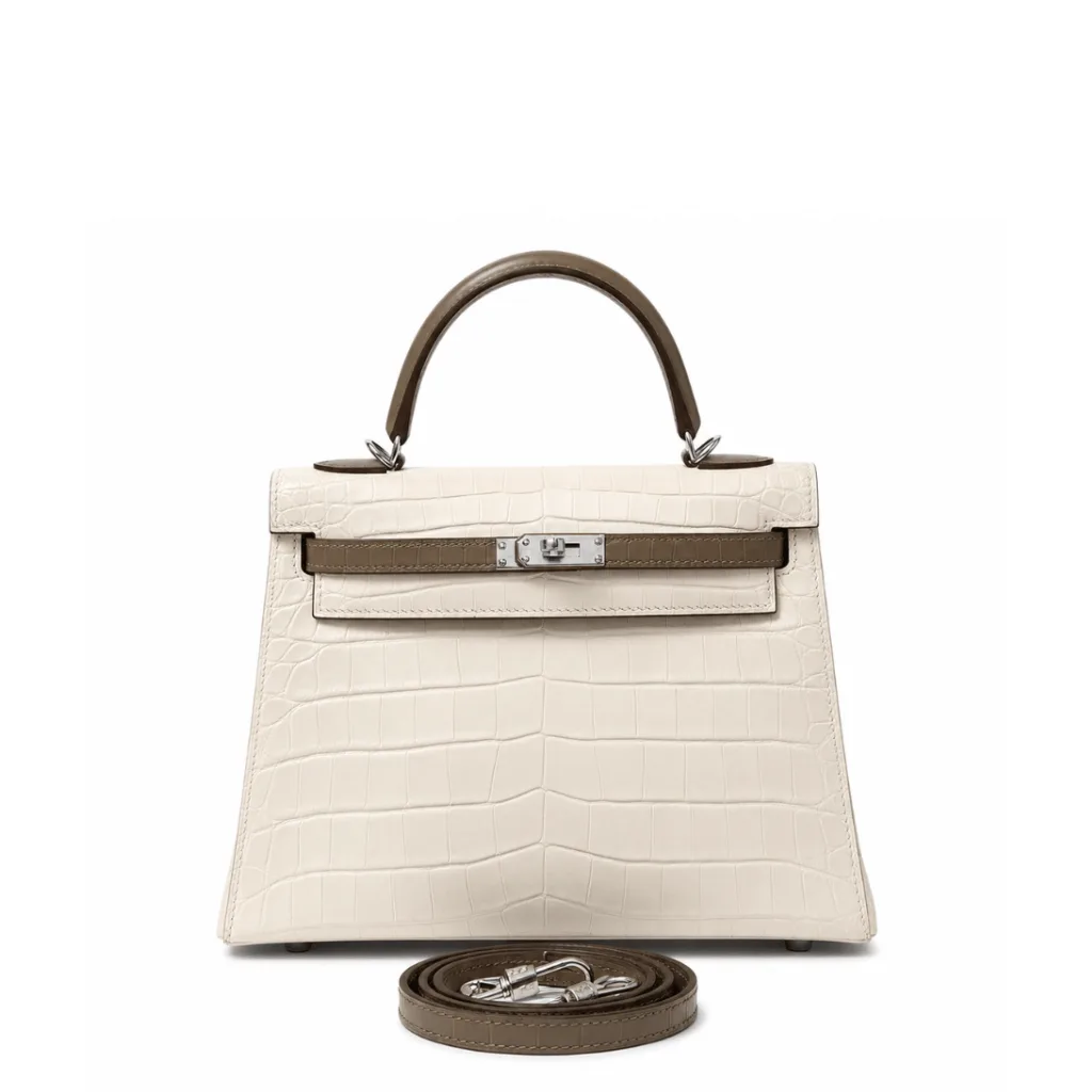 H Kelly 28 Sellier Gris Perle & Gris Asphalte Matte Alligator Palladium Hardware Main image