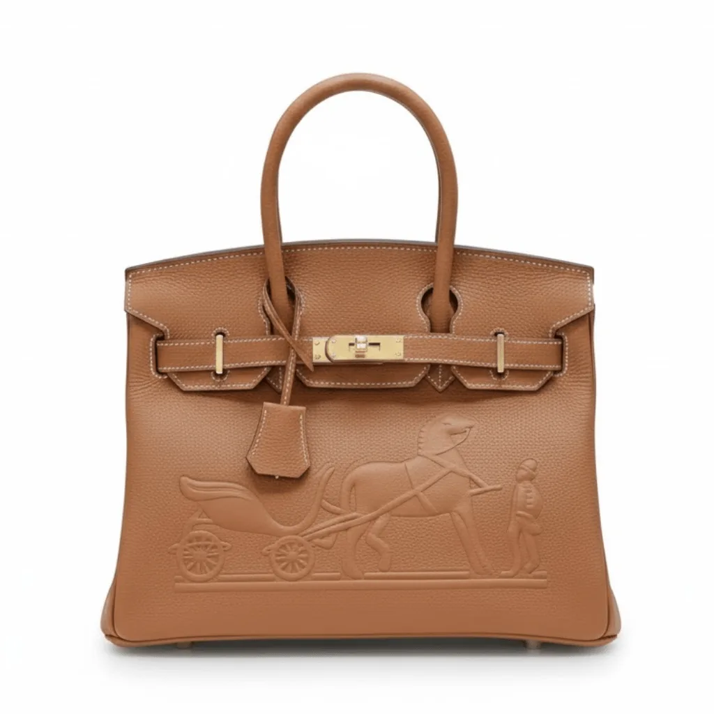 H Birkin 30CM Brown Horse Draw Carriage Embossed Main image