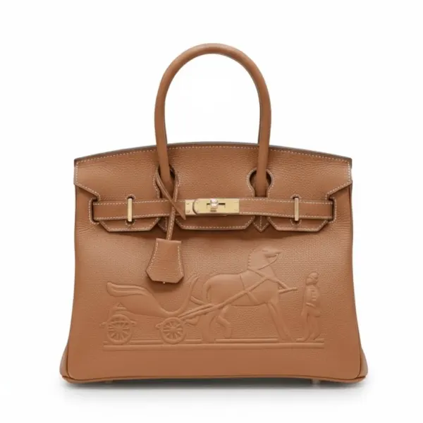 H Birkin 30CM Brown Horse Draw Carriage Embossed