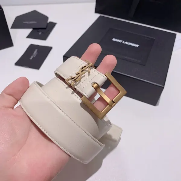 Saint Laurent Adjustable Square Buckle Belt White And Gold