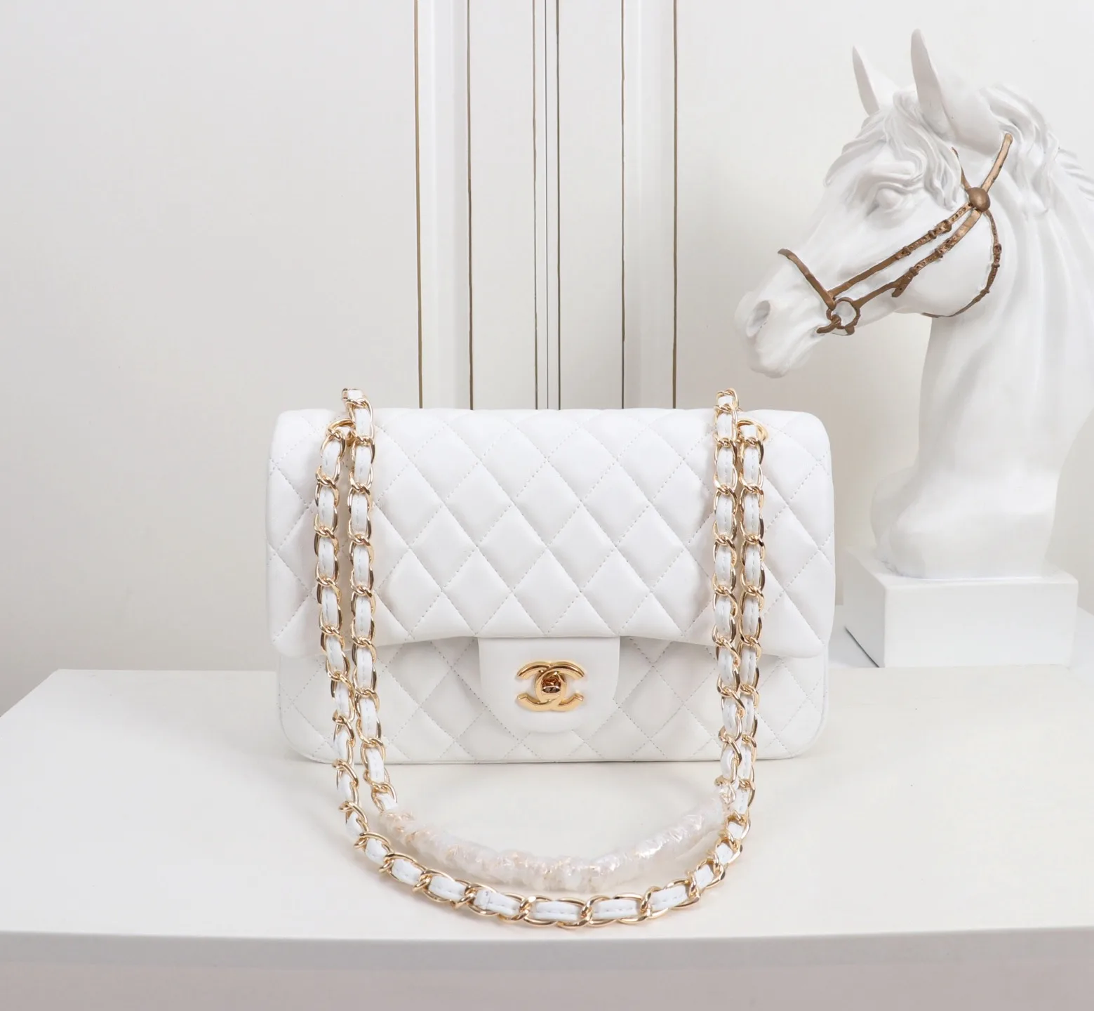 Chanel Classic Medium Double Flap White Lambskin With Gold Hardware 25Cm