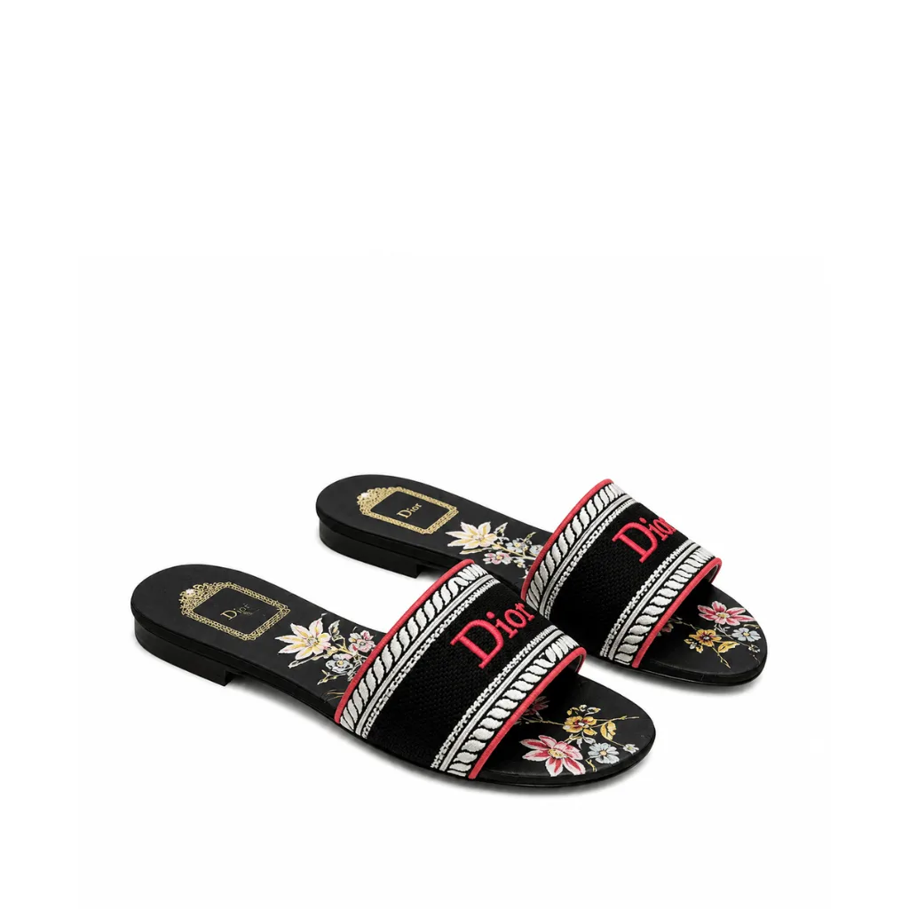 Dior Dway Slide Embroidered Canvas Black Floral Motif Main image