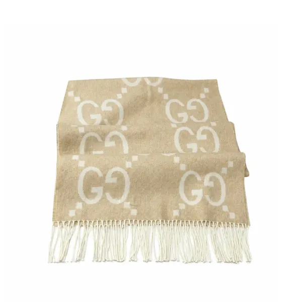 Gucci GG Cashmere Jacquard Scarf In Beige