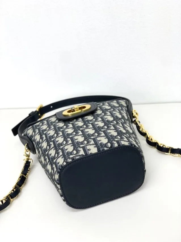 Dior 30 Montaigne Mini Bucket Bag Blue Calfskin