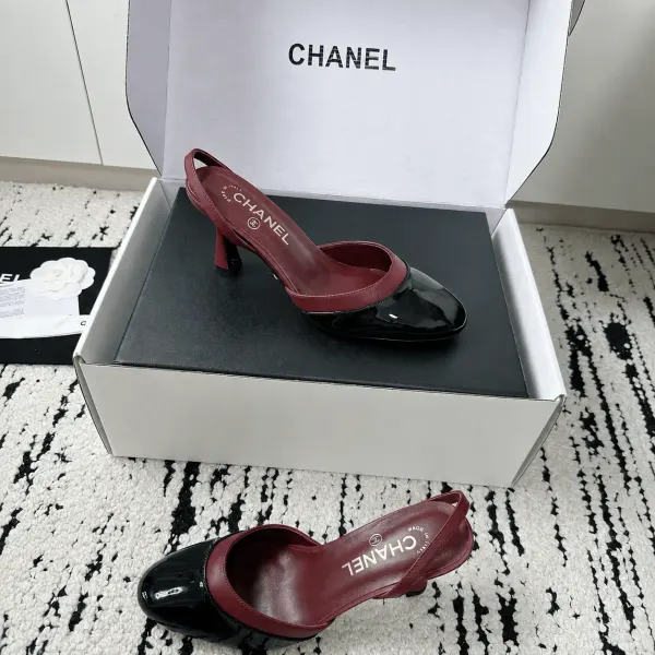 Chanel Slingbacks Lambskin & Patent Calfskin Burgundy Black