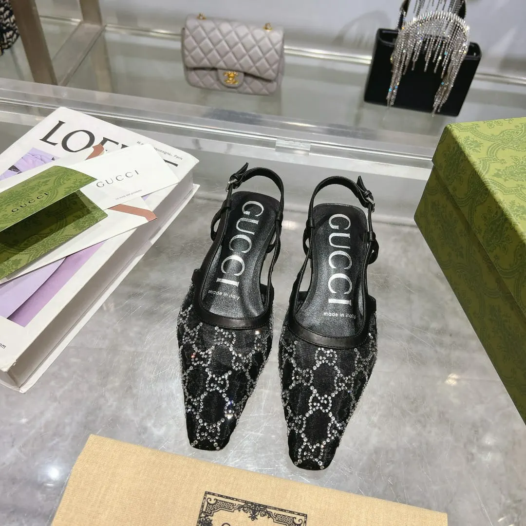 Gucci Gg Embellished Slingback Flats Black Secondary image
