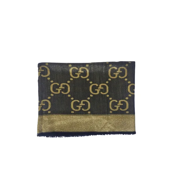 Gucci GG Jacquard Silk Wool Shawl Black And Gold Main image